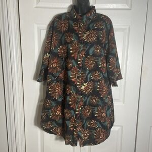 Dress Addict Maroon SALI Shirt Tunic Dress Women L Floral 100% Cotton Pockets